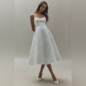 BHLDN Scoop-Neck Fit & Flare Satin Midi Dress